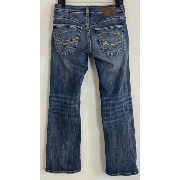 BKE Jeans Men 30 Blue Aiden Buckle Washed Out Faded Thrashed Denim Pants Whisker - Picture 3 of 12